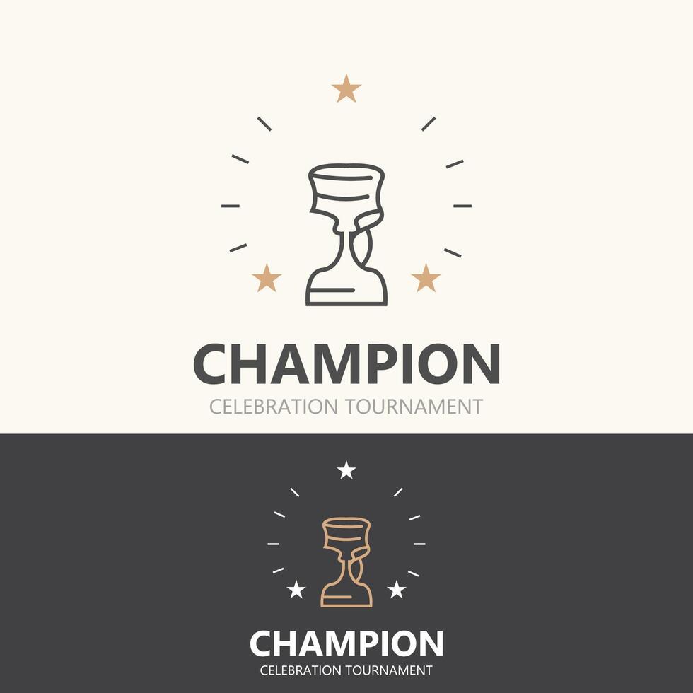 Modern trophy line art logo winner and championship cup design, minimalist simple element vector