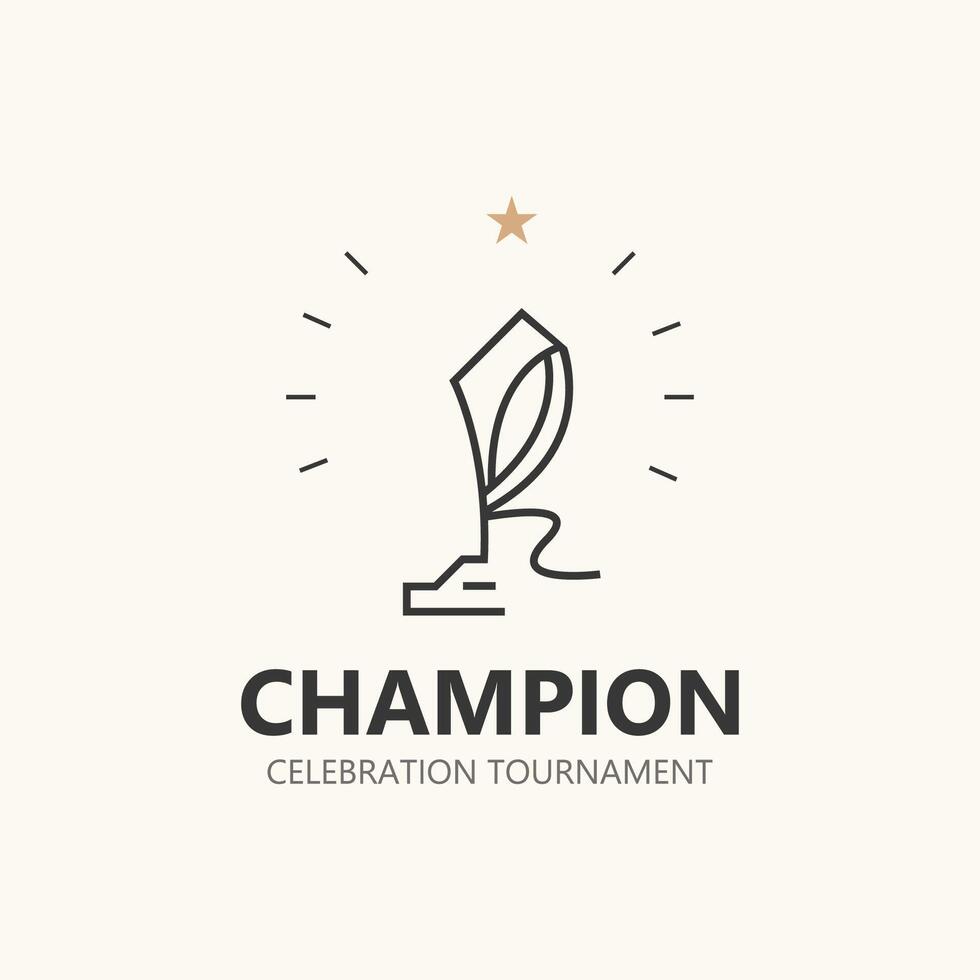 Modern trophy line art logo winner and championship cup design, minimalist simple element vector