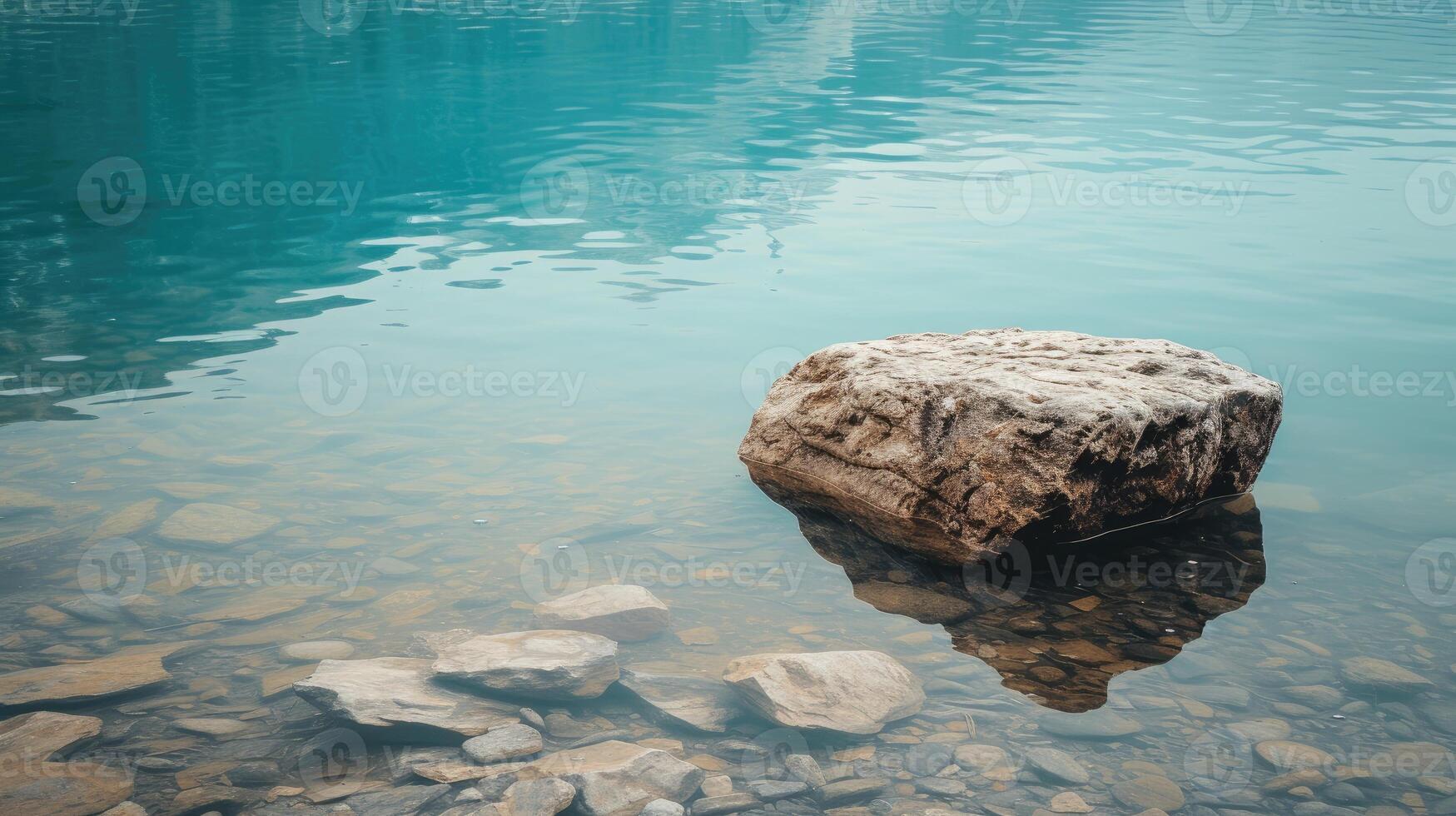 AI generated A solitary rock floats serenely atop rippling water, its reflection mirroring tranquility, Ai Generated photo