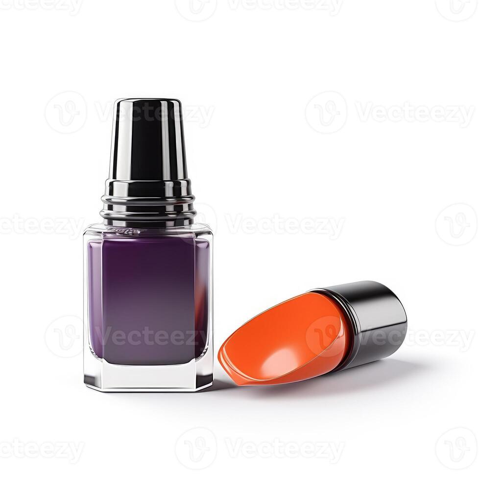 AI generated Bottle of vibrant nail polish with applicator brush, isolated on white background, Ai Generated. photo