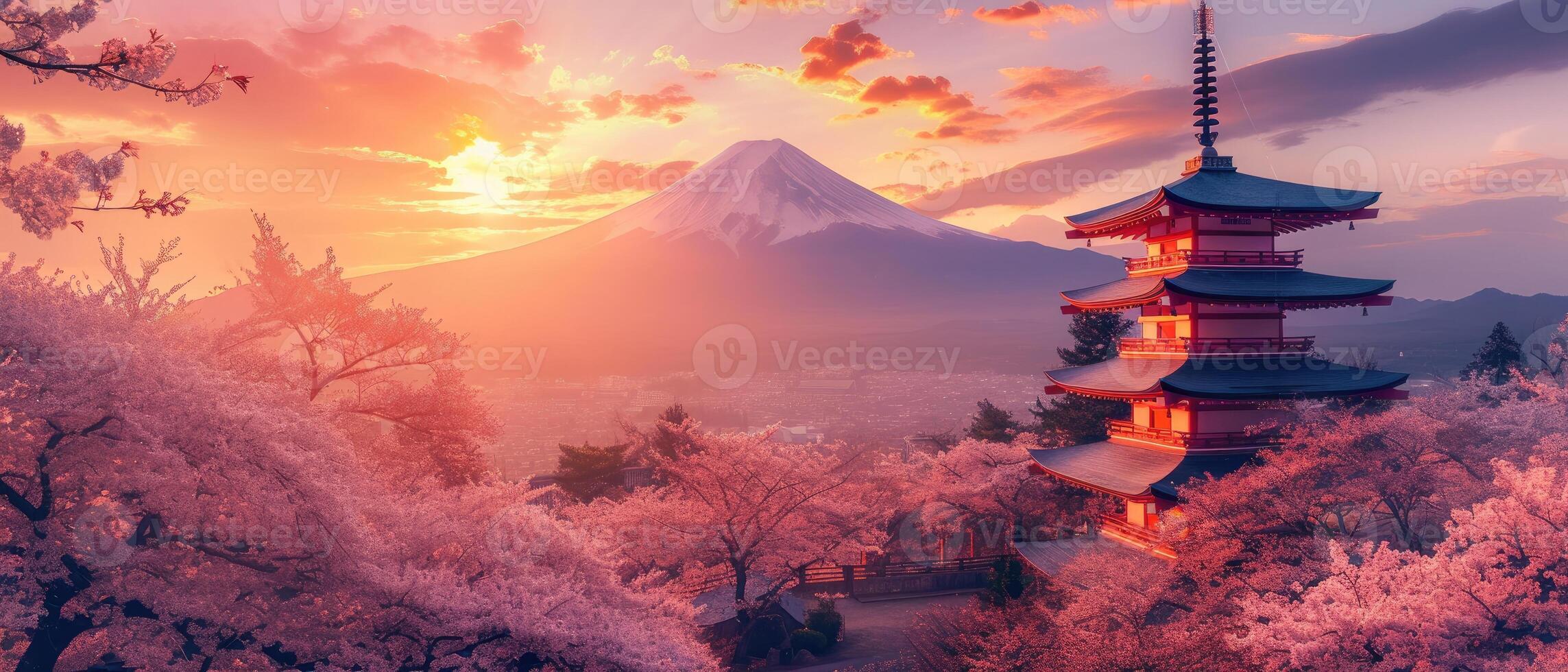 ai generado Cereza florecer arboles marco un hermosa japonés templo, creando un sereno y encantador escena, ai generado. foto