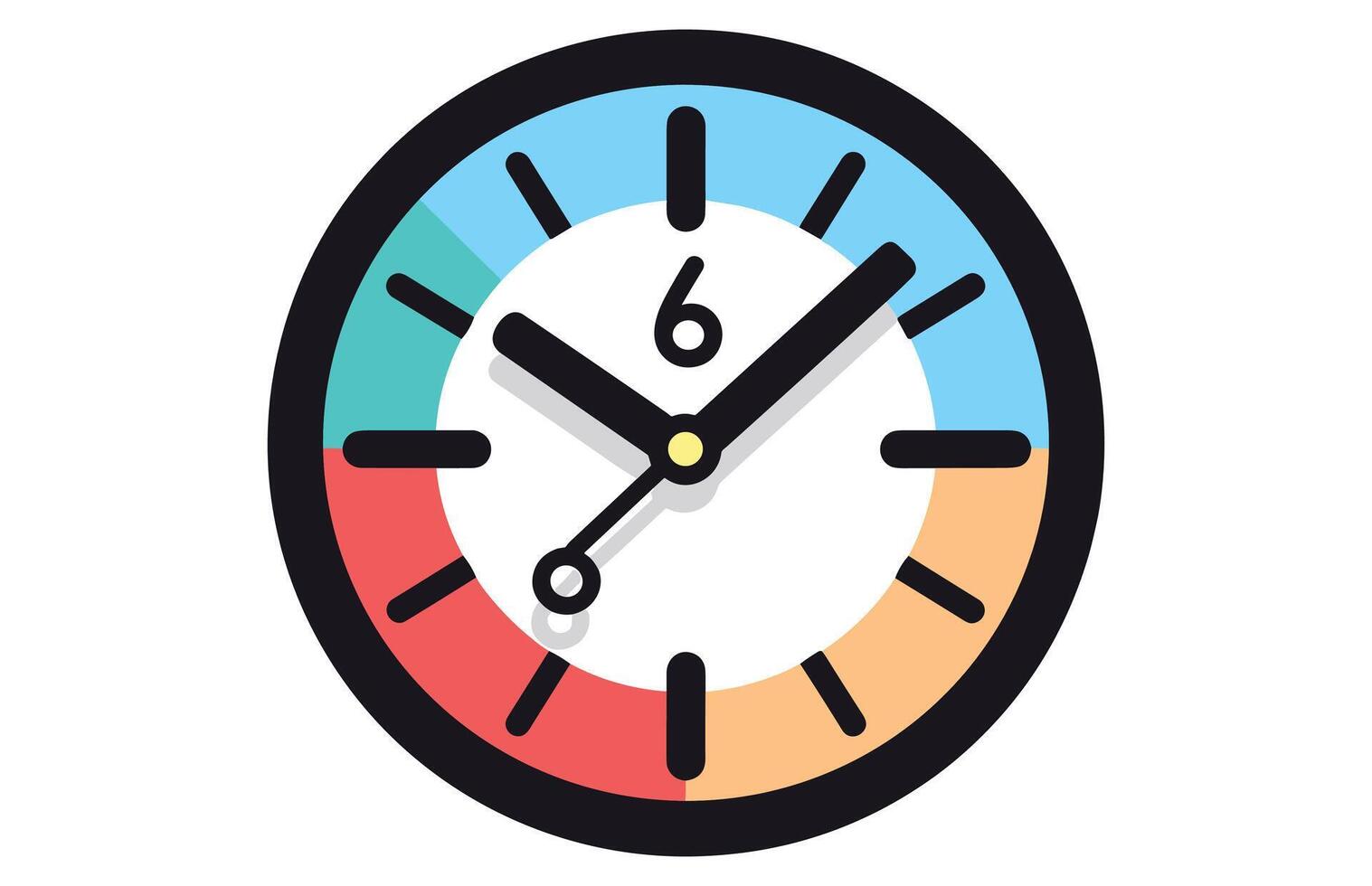 Clock icon in flat style, timer on color background. Vector Clock design element