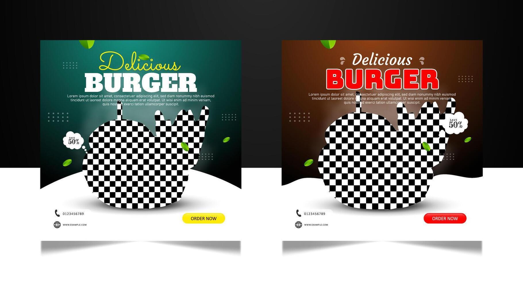 Delicious burger food social media post template vector