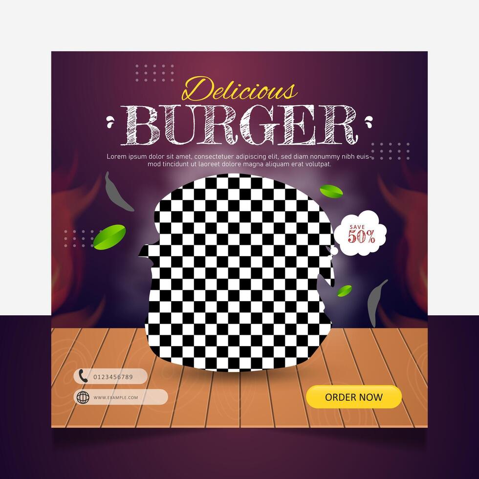 Delicious burger food menu social media post template vector