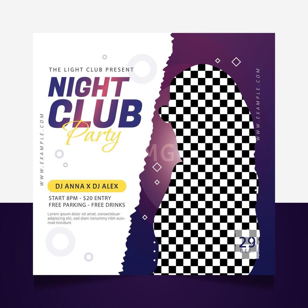 noche club fiesta volantes social medios de comunicación enviar y web bandera modelo vector