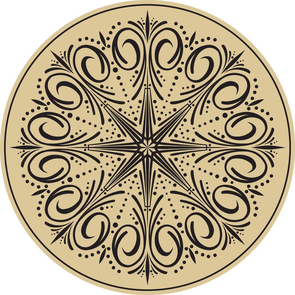 Vector round golden european pattern. Circle with abstract floral ornament.