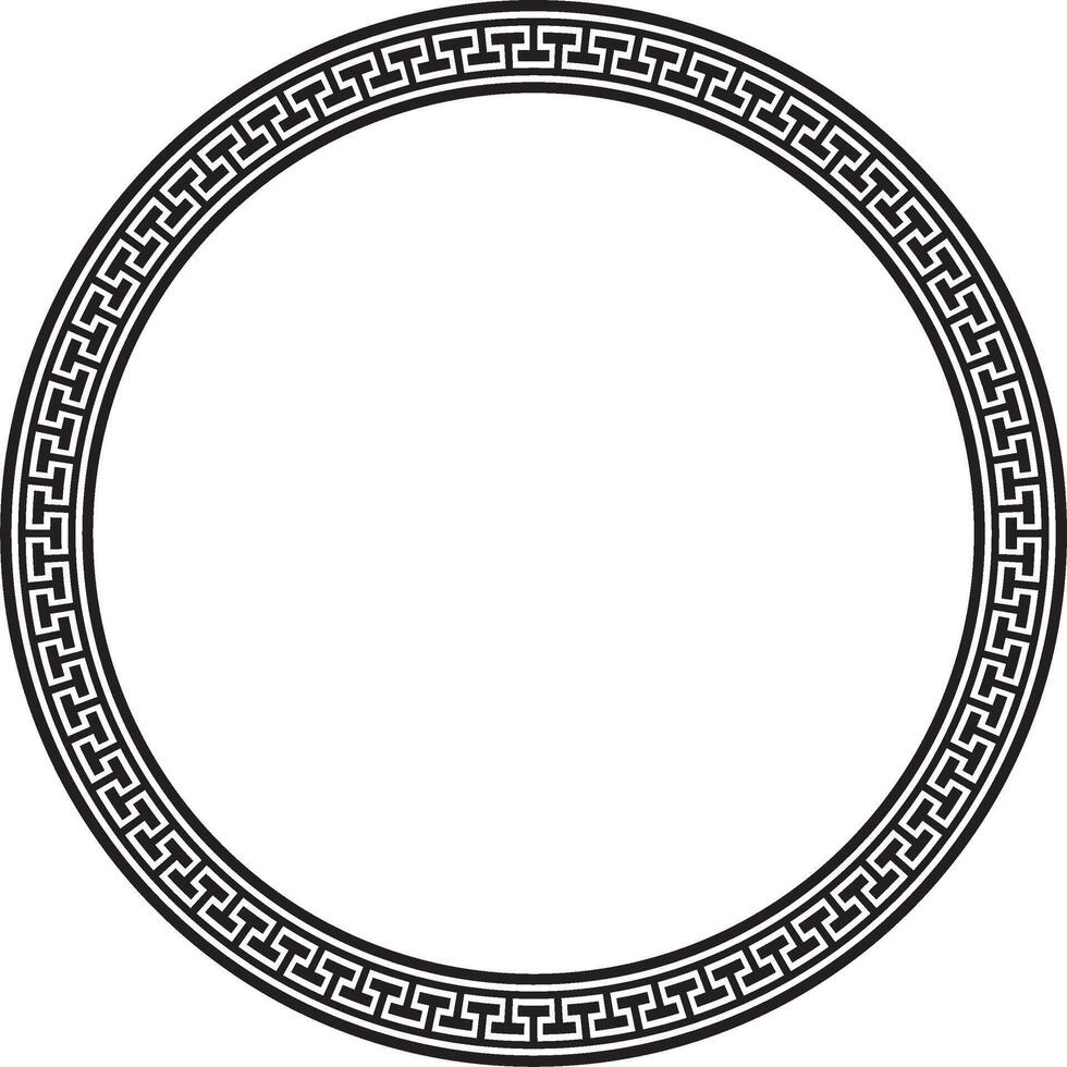 Vector black round monochrome frame, border, classic greek meander ornament. Patterned circle, ring of Ancient Greece and the Roman Empire