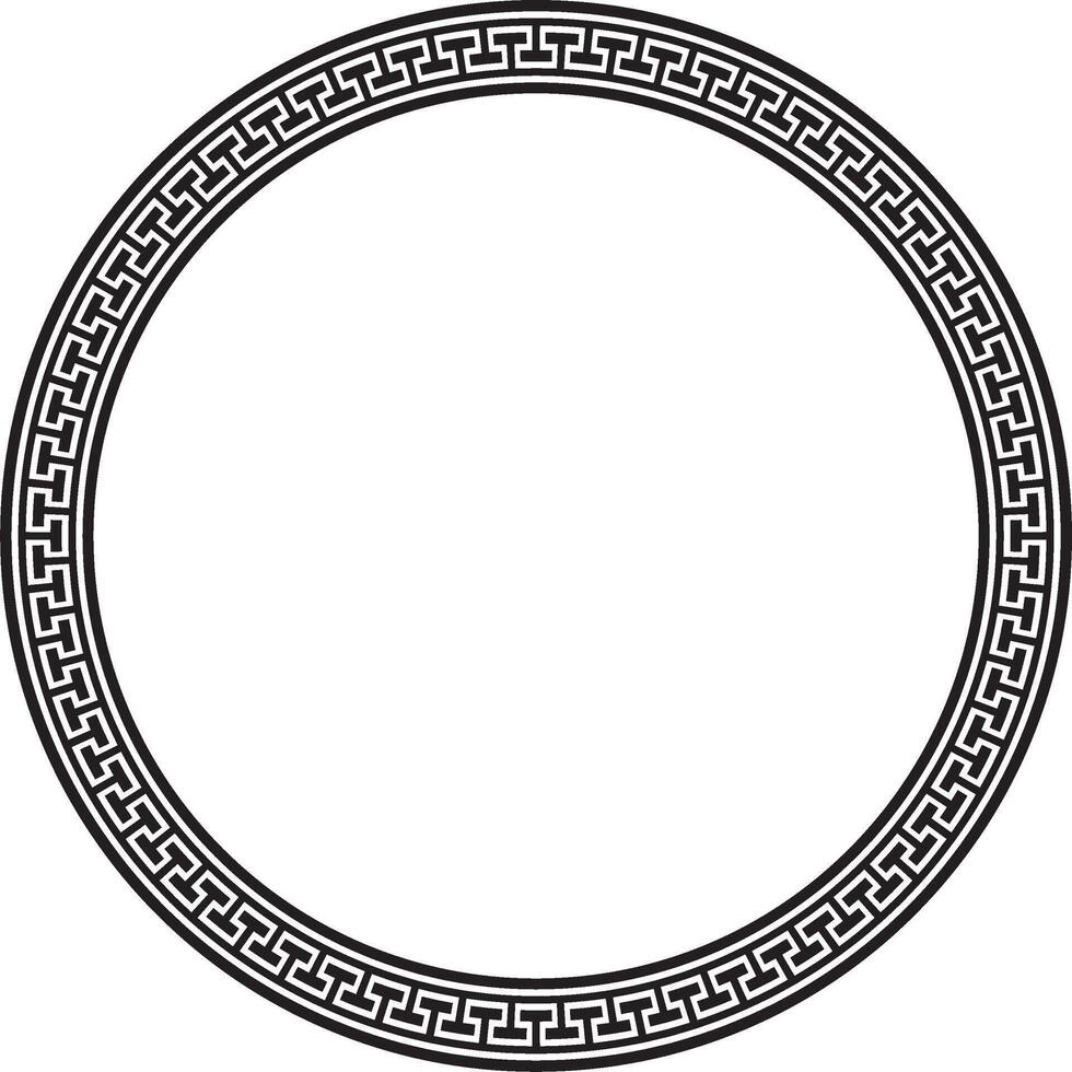 Vector black round monochrome frame, border, classic greek meander ornament. Patterned circle, ring of Ancient Greece and the Roman Empire