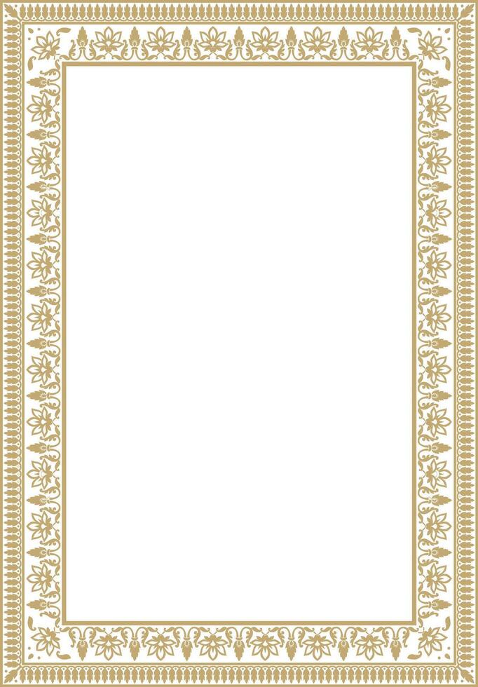 Vector square golden Indian national ornament. Ethnic plant border. Flowers frame. Poppies and leaves