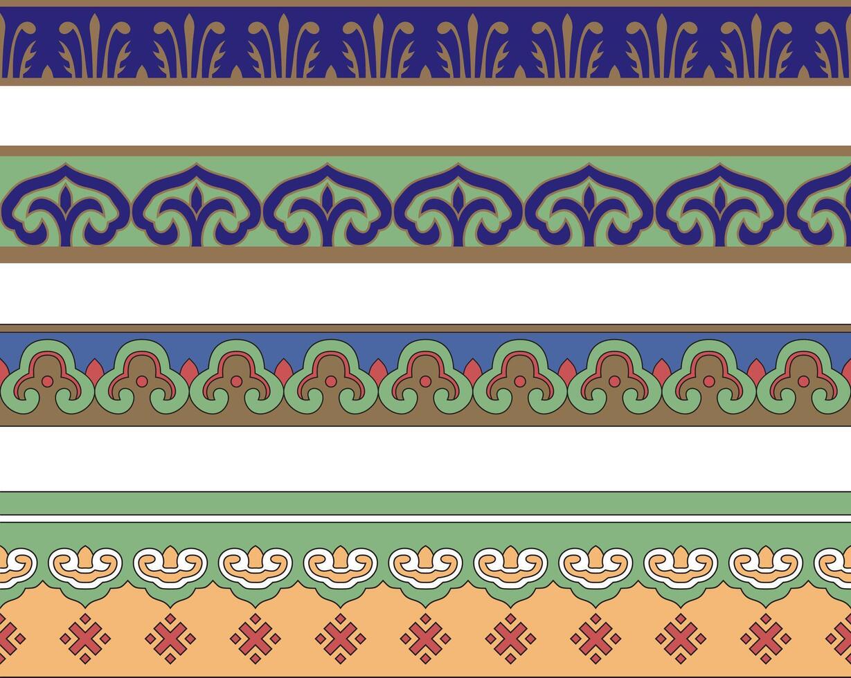 Vector set of seamless Chinese national ornaments. Colored endless Asian patterns, patterns and frames. Home decoration, carpets and ceramics