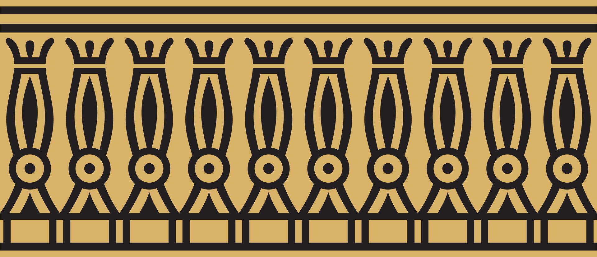 Vector golden seamless Egyptian border. Endless ornament of Ancient Africa. Pattern of lotus flowers and sun