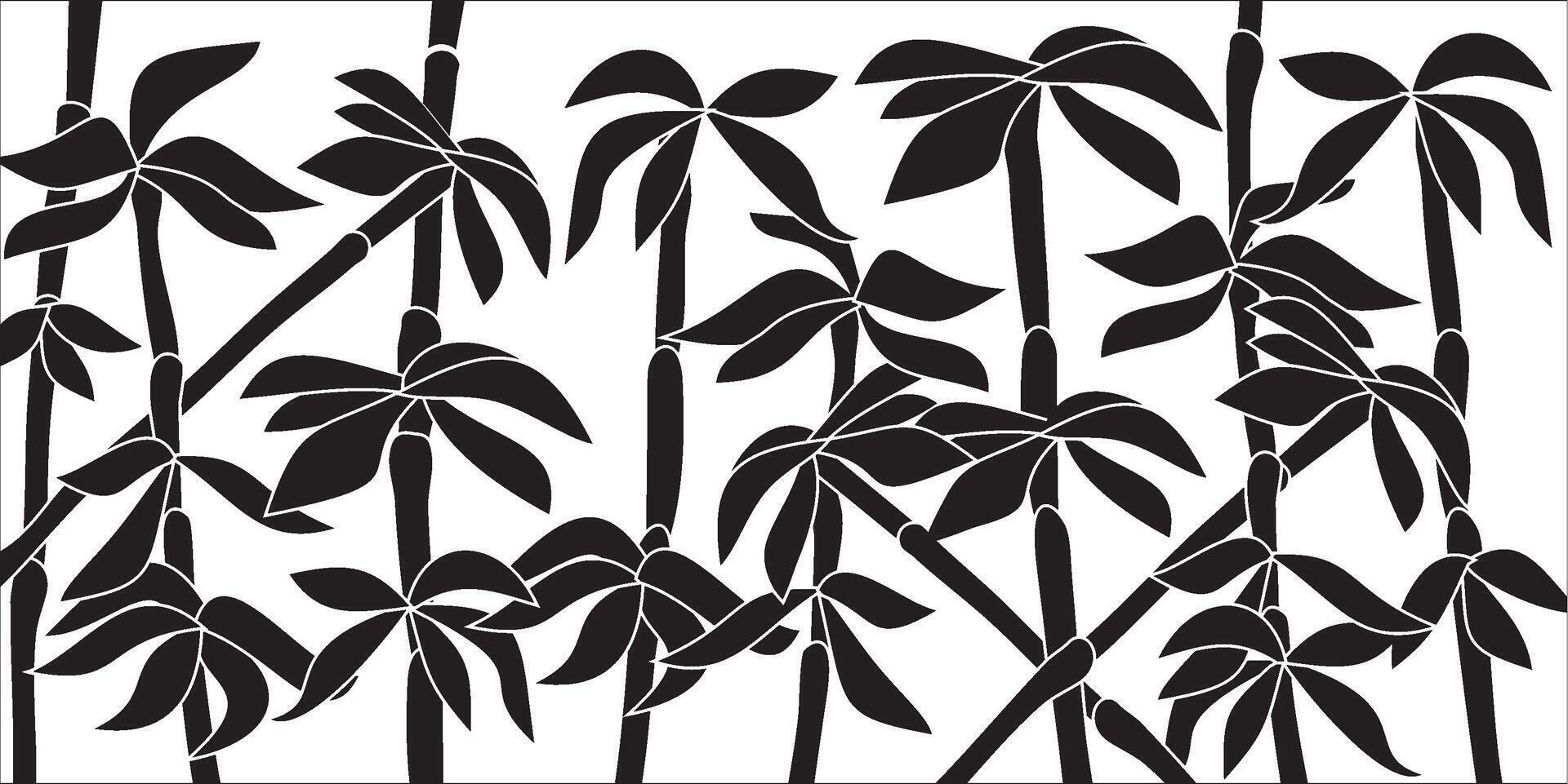 Vector black monochrome stencil Bamboo. Contour floral print drawing. Window transom for painting