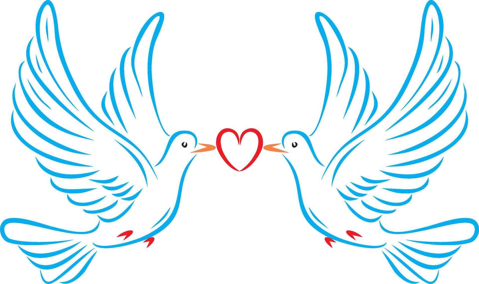 Vector colored two doves with a heart. Love of two birds. Symbol of happiness.