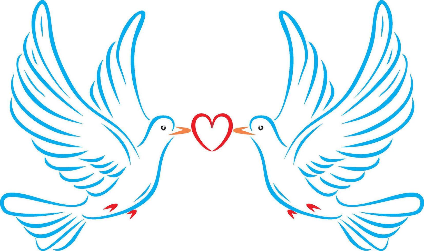 Vector colored two doves with a heart. Love of two birds. Symbol of happiness.