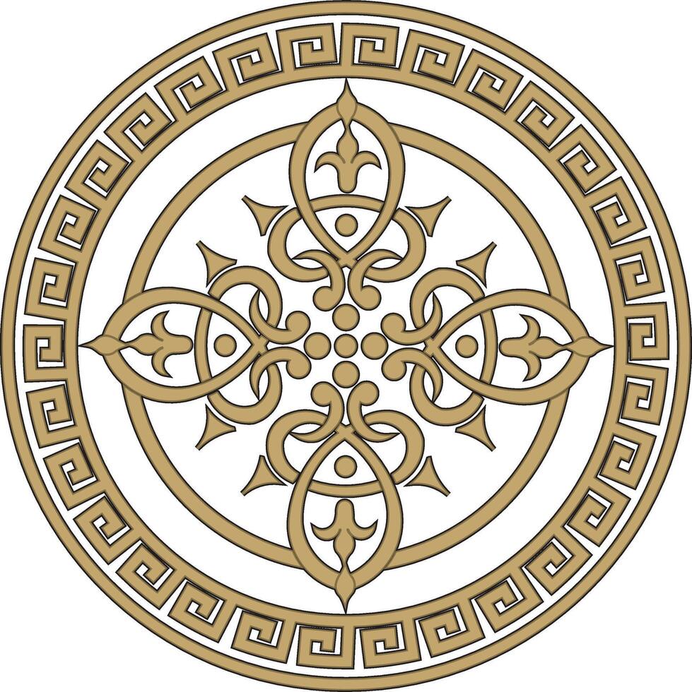 Vector round greek gold ornament. Meander in a circle. Circular pattern. The architecture of ancient Rome. gold coin