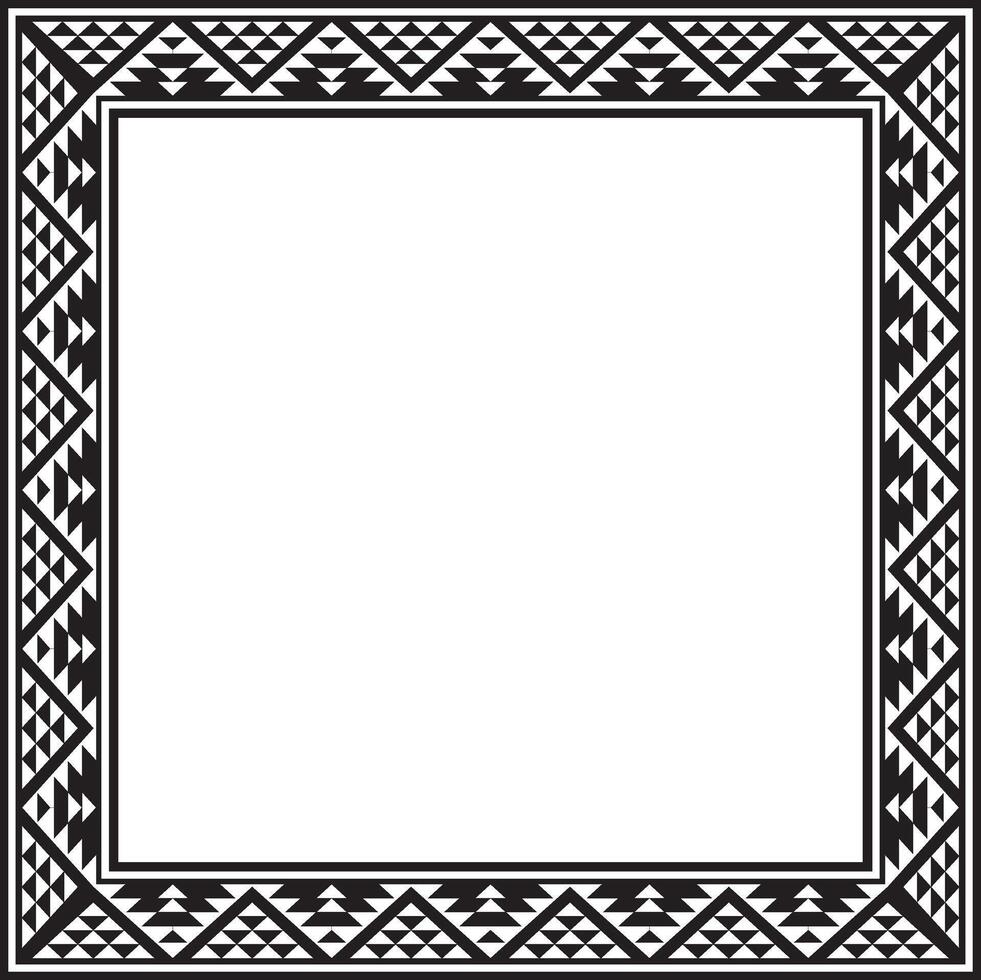 Vector black monochrome square national Indian patterns. National ethnic ornaments, borders, frames. colored decorations of the peoples of South America, Maya, Inca, Aztecs