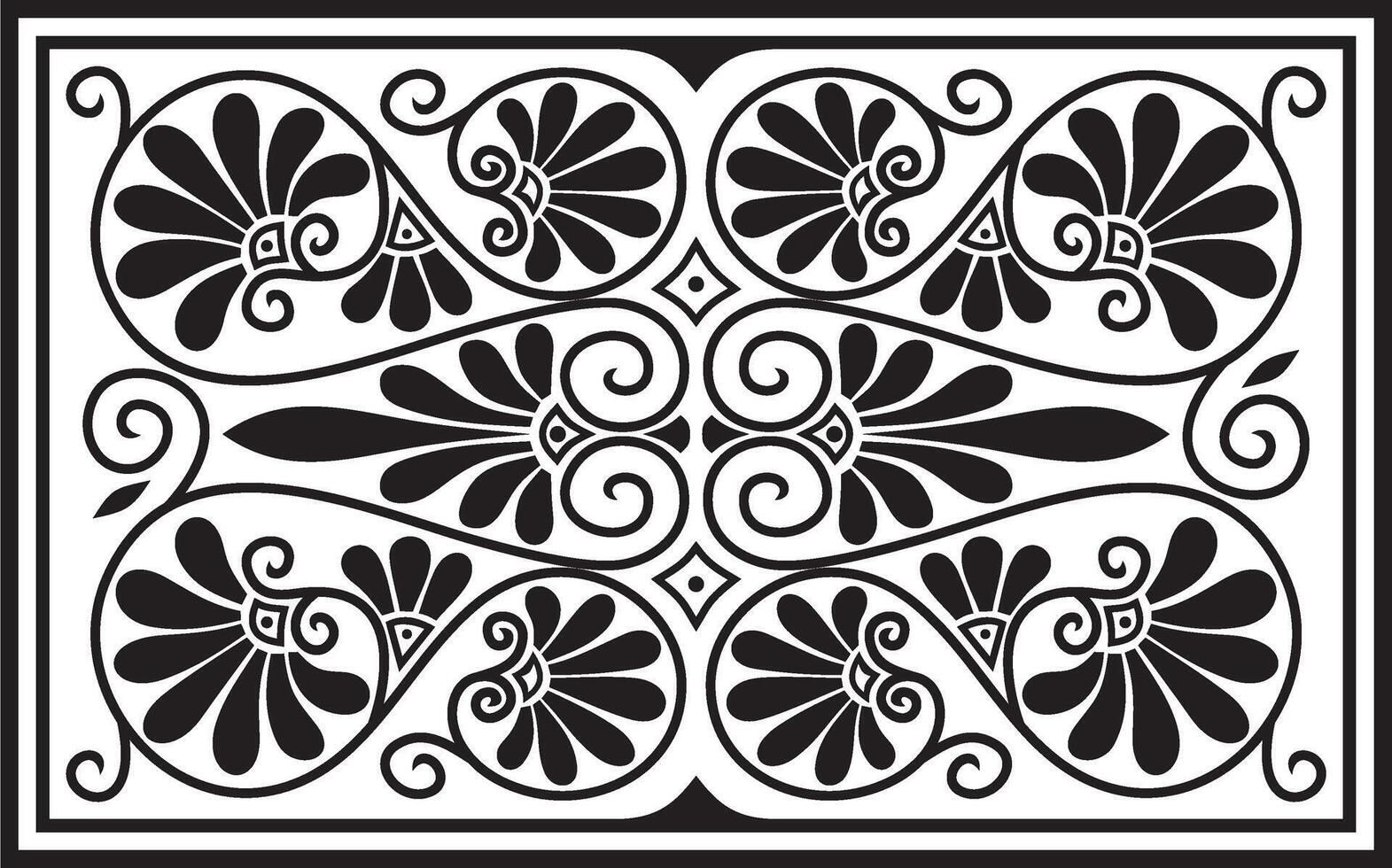 Vector black monochrome square ornament of ancient Greece. Classic tile pattern of the Roman Empire