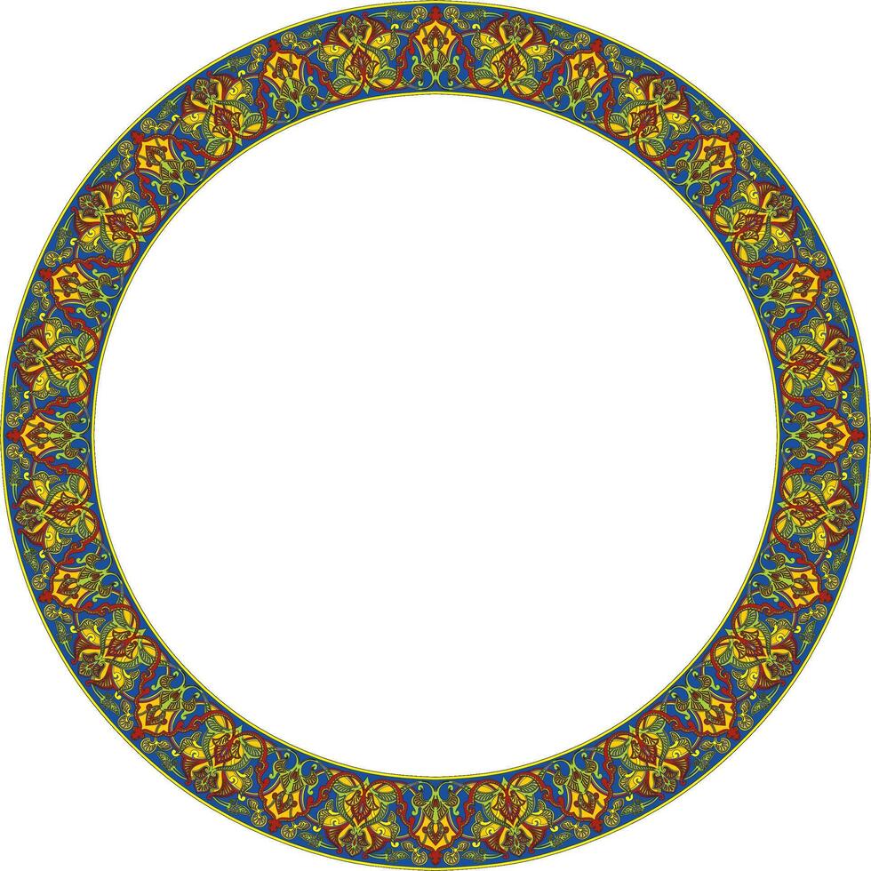 Vector colored round oriental ornament. Arabic patterned circle of Iran, Iraq, Turkey, Syria. Persian frame, border