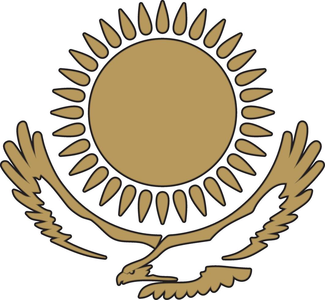 Vector state monochrome coat of arms of the Republic of Kazakhstan. Gold national sign Kazakh. Pride and symbol of the state. Sun and golden eagle.