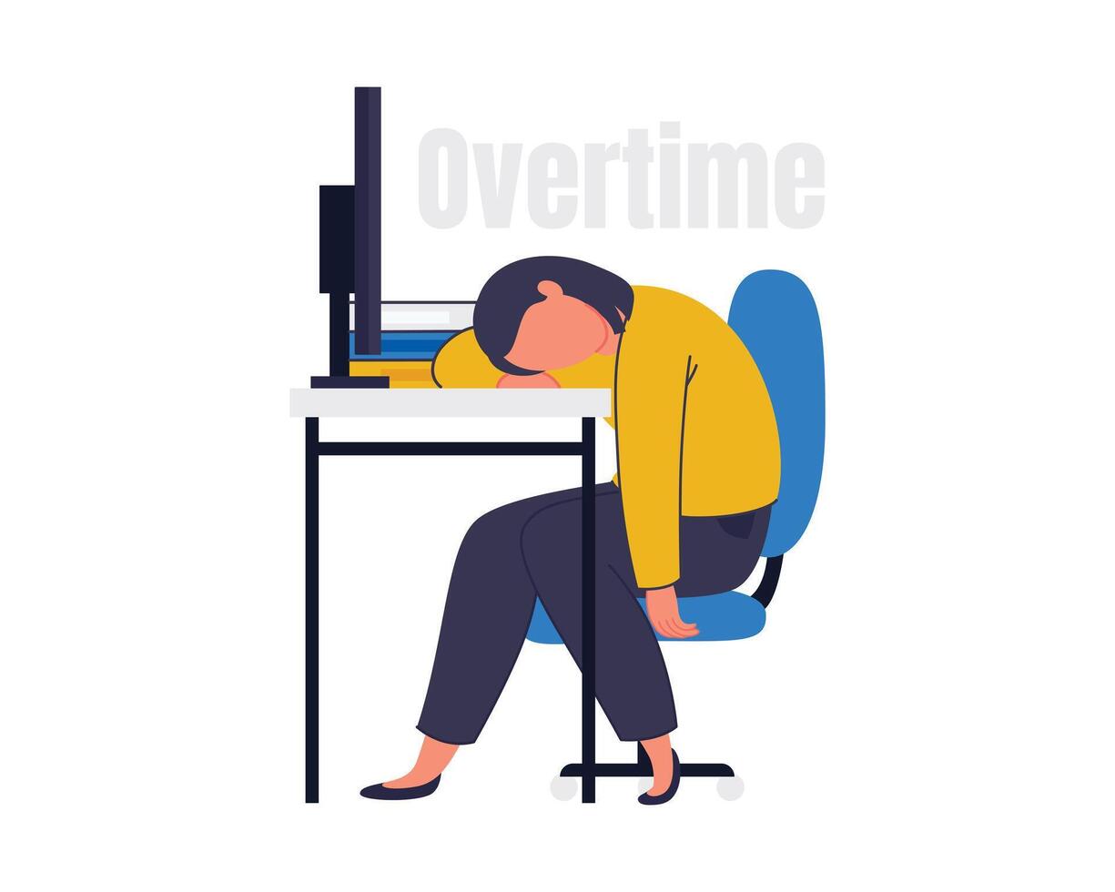 Professional burnout syndrome. Phsycological condition of a worker at office. Frustrated worker with mental health problems concept. Vector illustration in flat style.