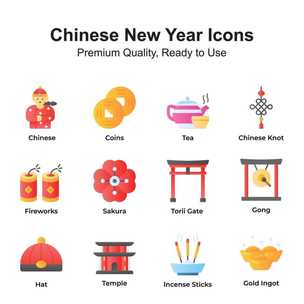 Chinese new year icons set isolated on white background vector