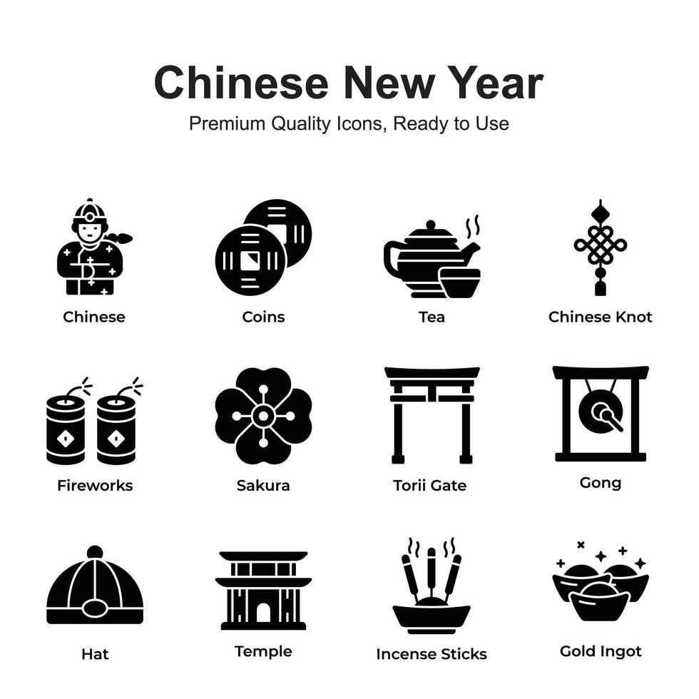 Chinese new year icons set isolated on white background vector