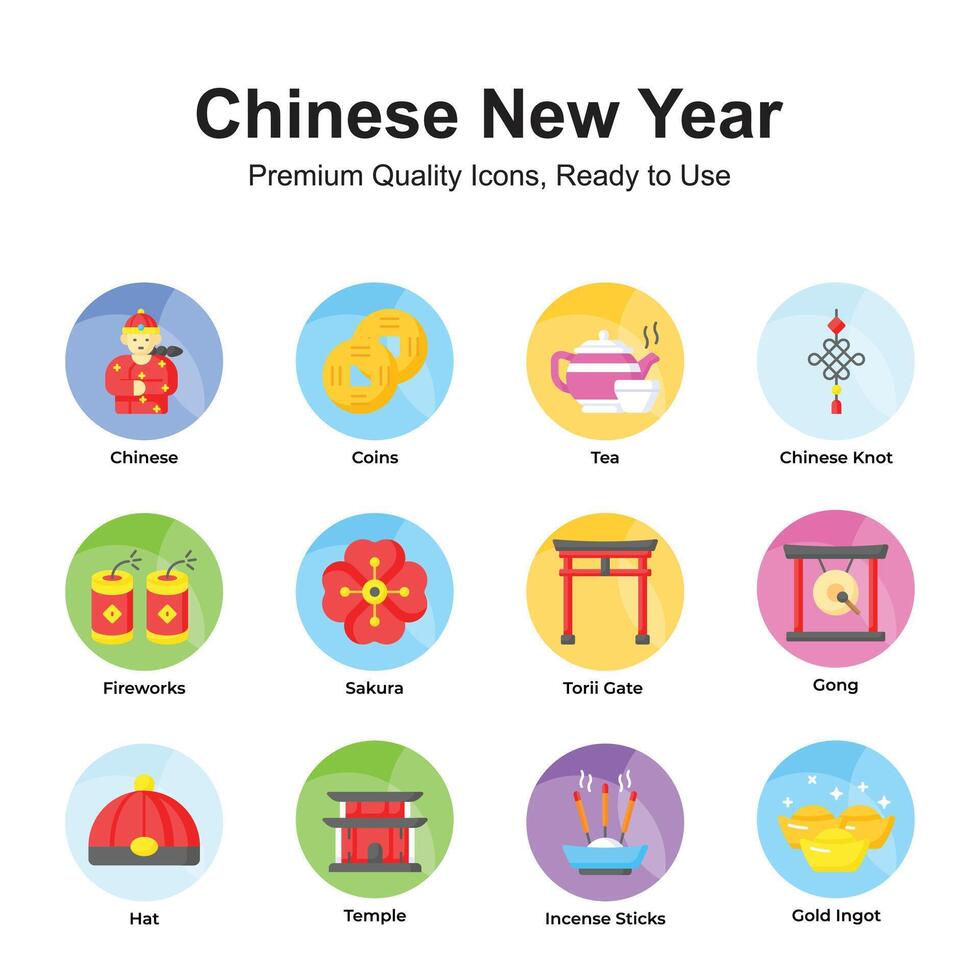 Chinese new year icons set isolated on white background vector
