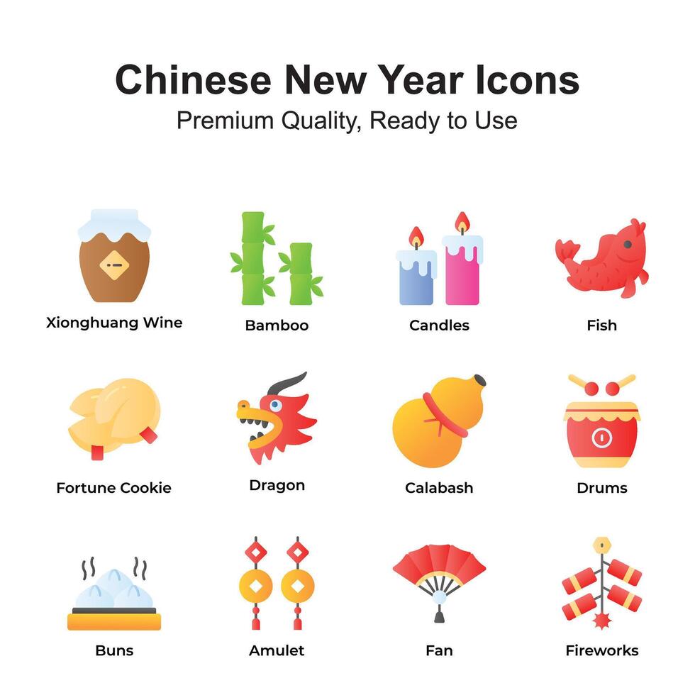 paquete de chino nuevo año íconos en de moda estilo vector