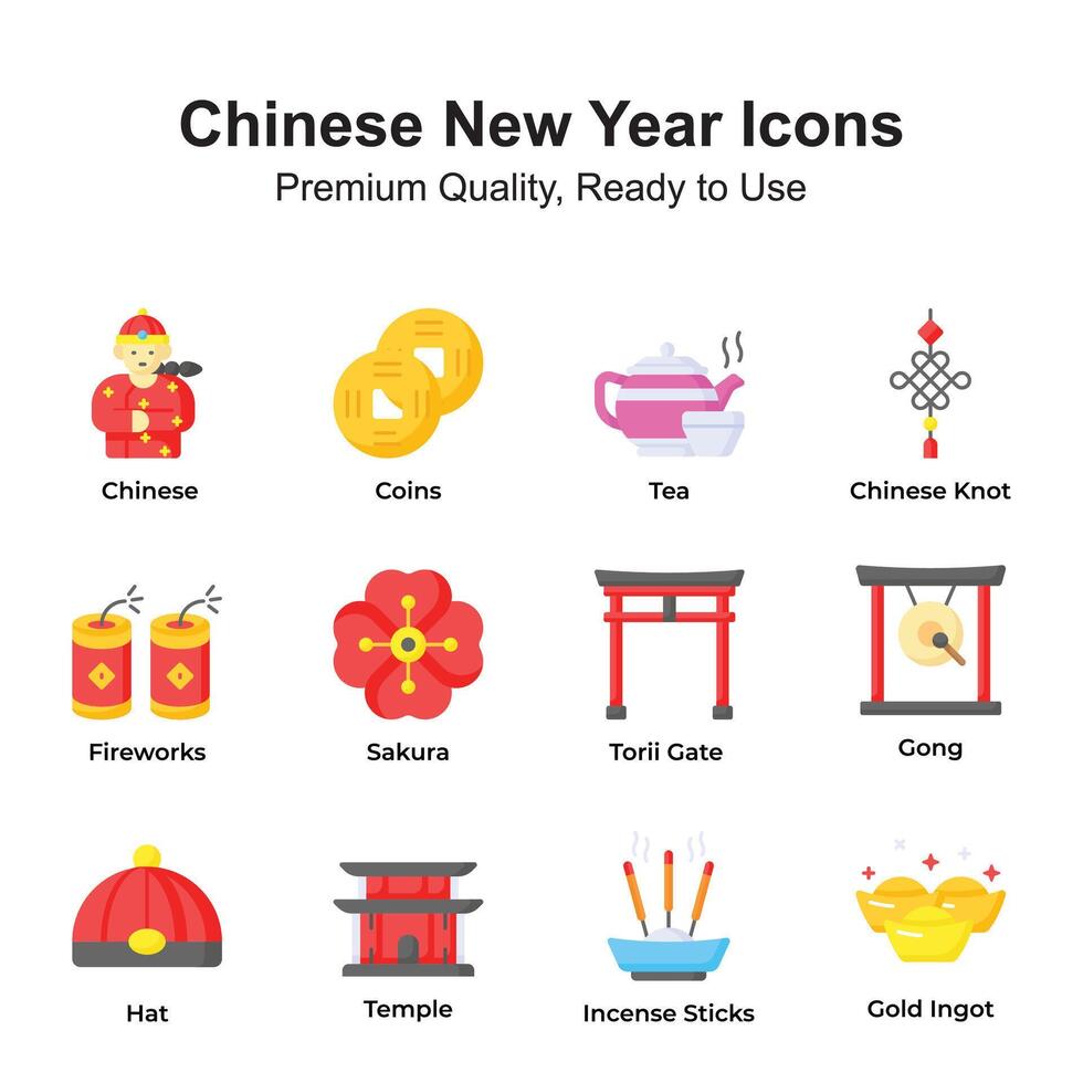 Chinese new year icons set isolated on white background vector