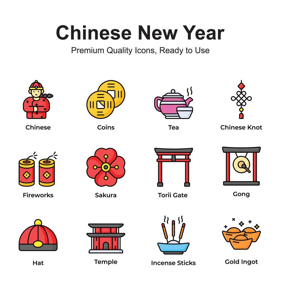 Chinese new year icons set isolated on white background vector