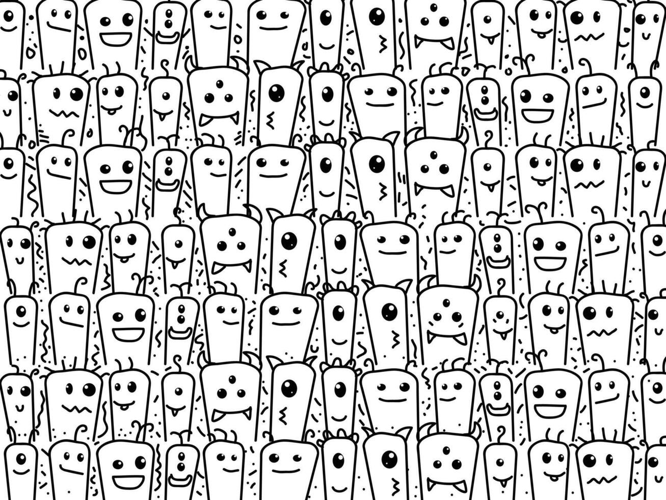 Cute and Adorable Doodle Art Monster, Black and White Doodle Pattern Background Suitable for Decoration vector