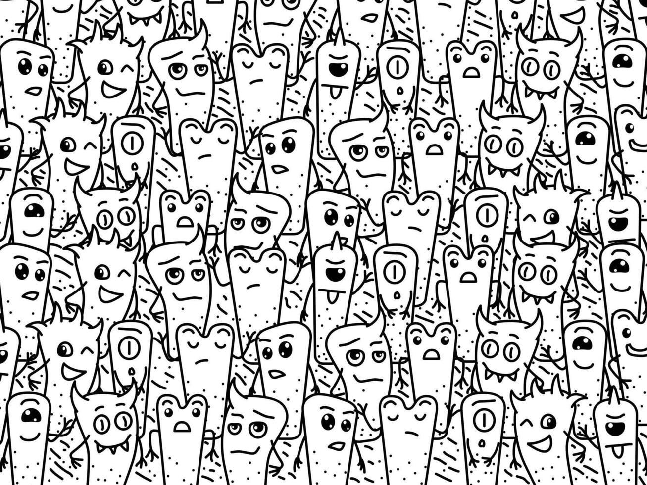 Cute and Adorable Doodle Art Monster, Black and White Doodle Pattern Background Suitable for Decoration vector