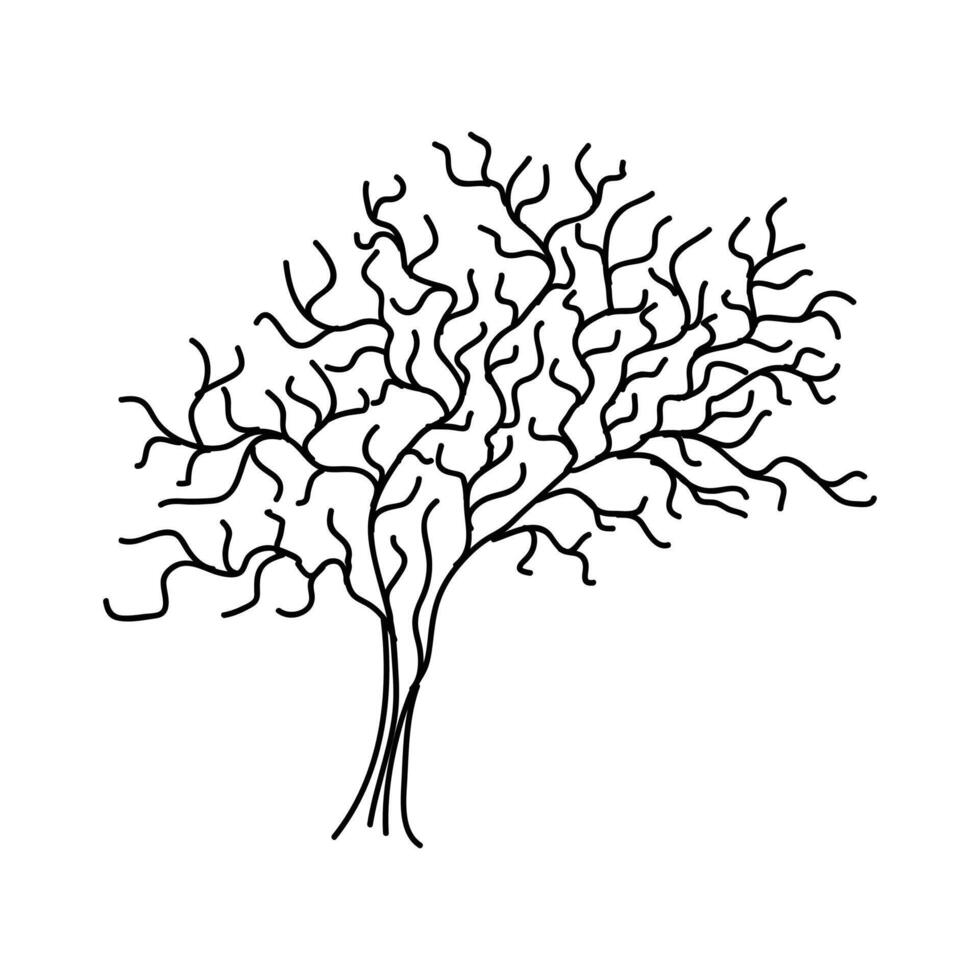 Hand Drawn Tree Outline, Tree Line Art Black and White Sketch Drawing vector