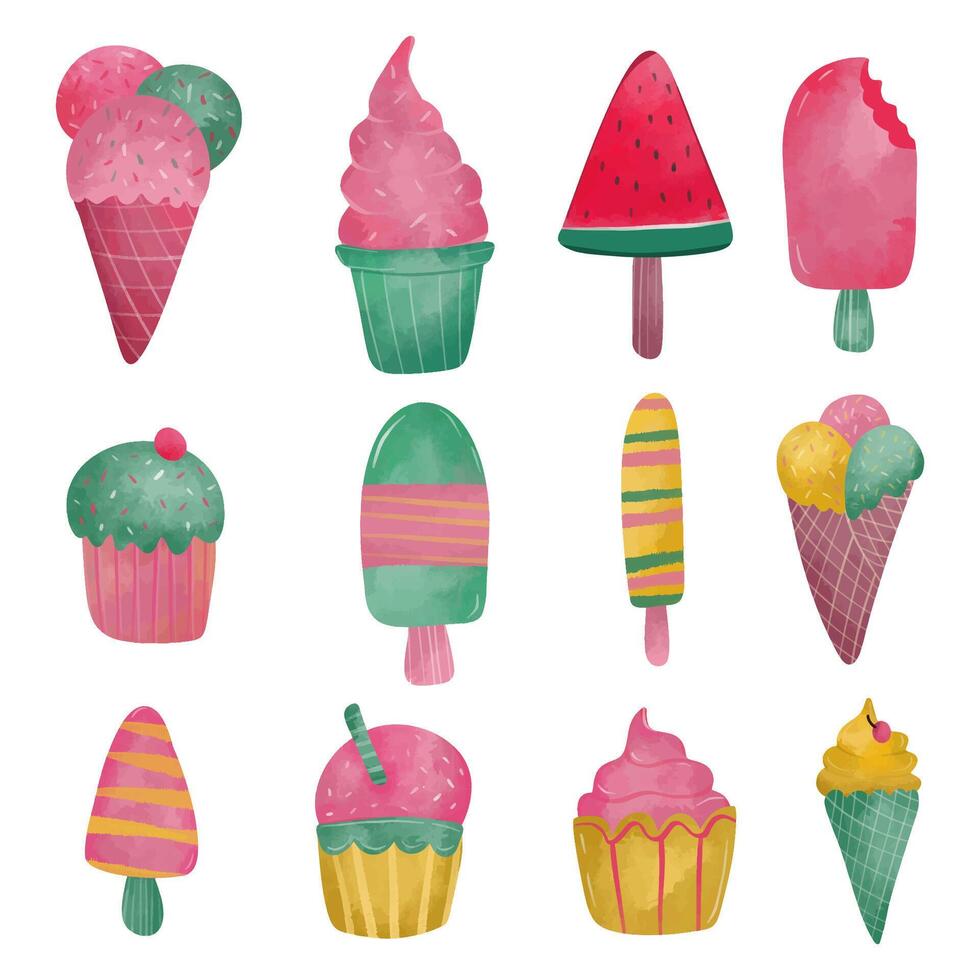 Colorful ice cream summer collection vector