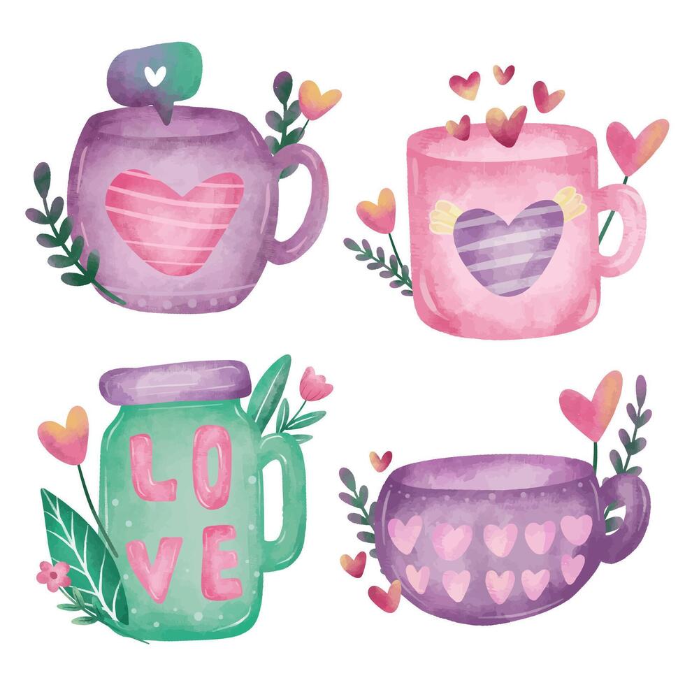 Watercolor valentine days element collection vector