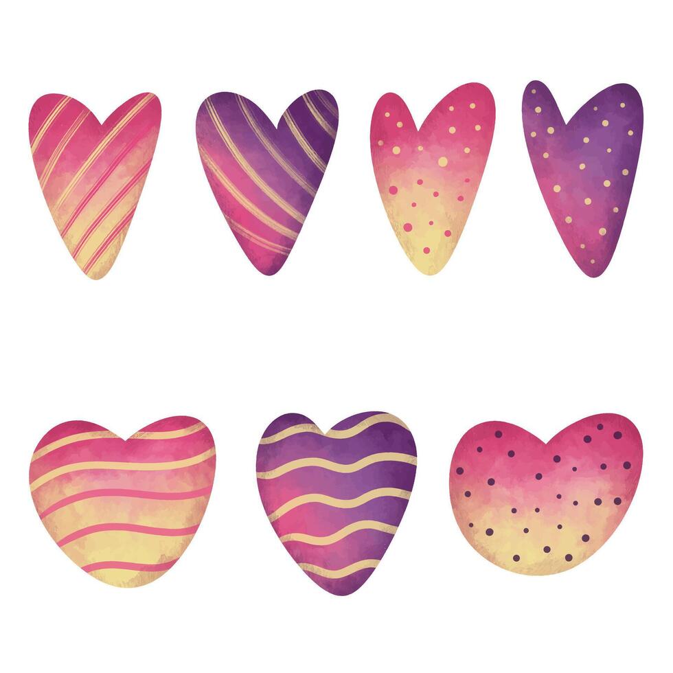 Colorful heart shape watercolor element collection vector