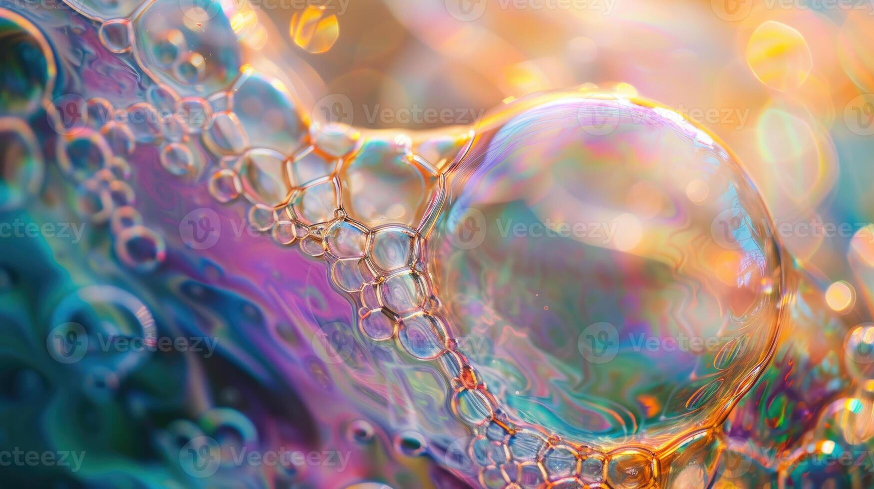 AI generated Close-up of a soap bubble adorned with colorful swirls, a mesmerizing and ephemeral art, Ai Generated. photo