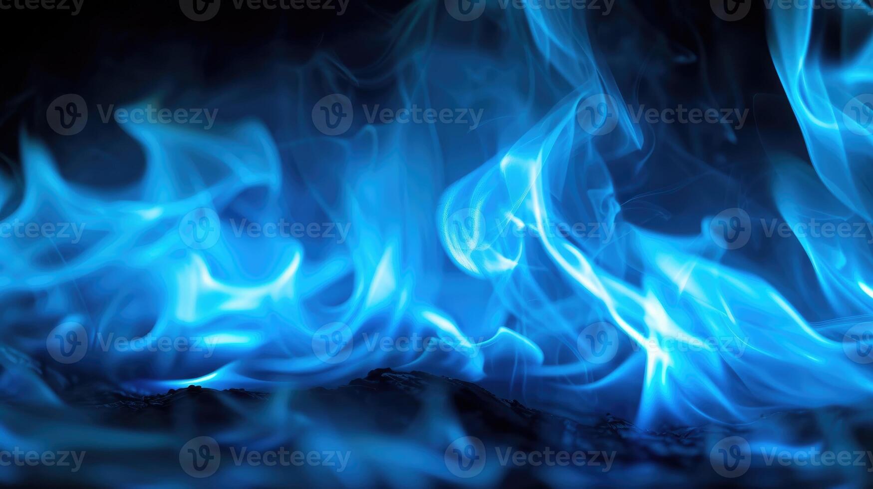 AI generated Close-up of blue flames against a black backdrop, an intense and captivating inferno, Ai Generated. photo