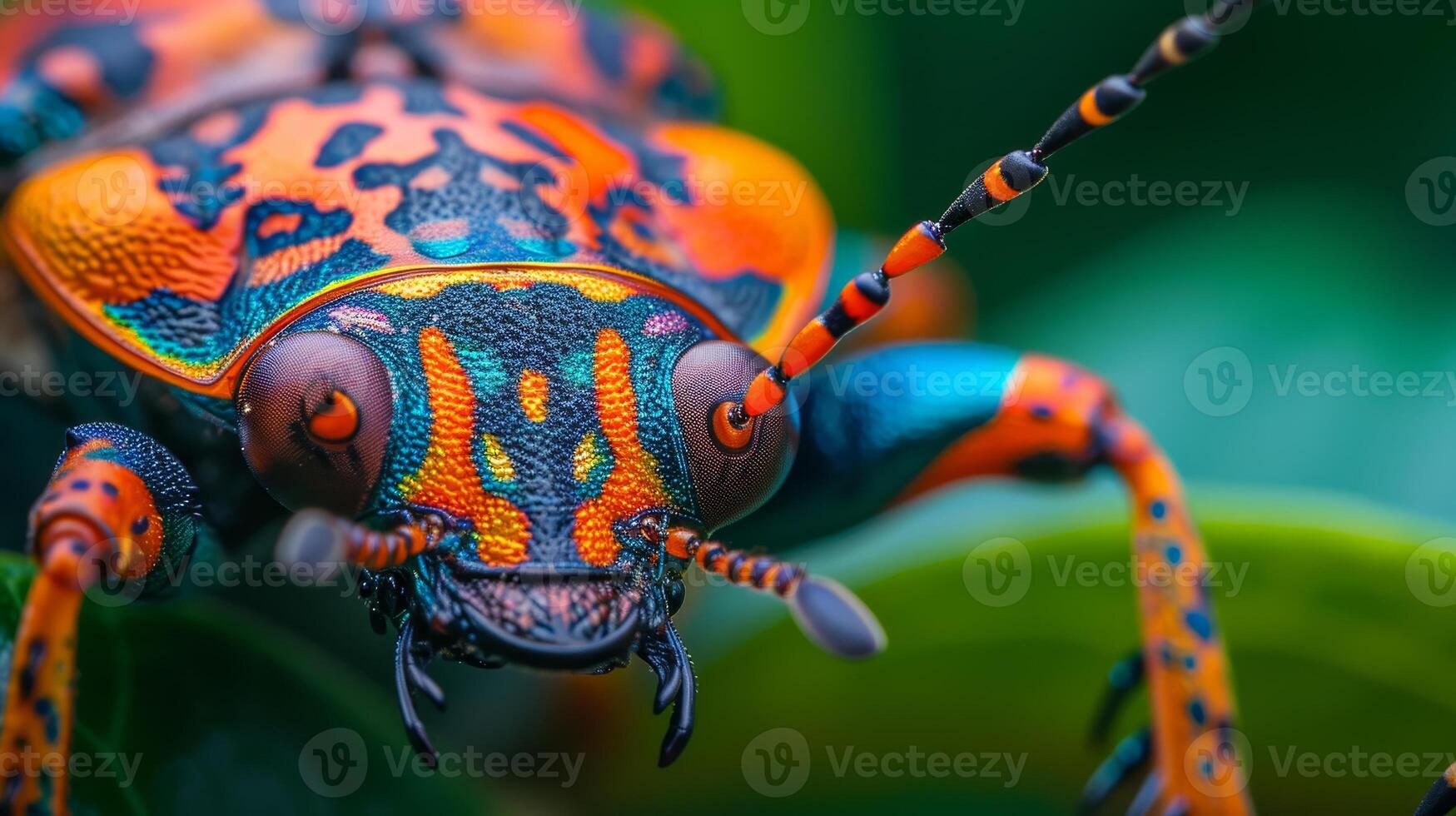AI generated Close-up of a vibrant bug showcasing intricate patterns and bright colors, mesmerizing, Ai Generated. photo