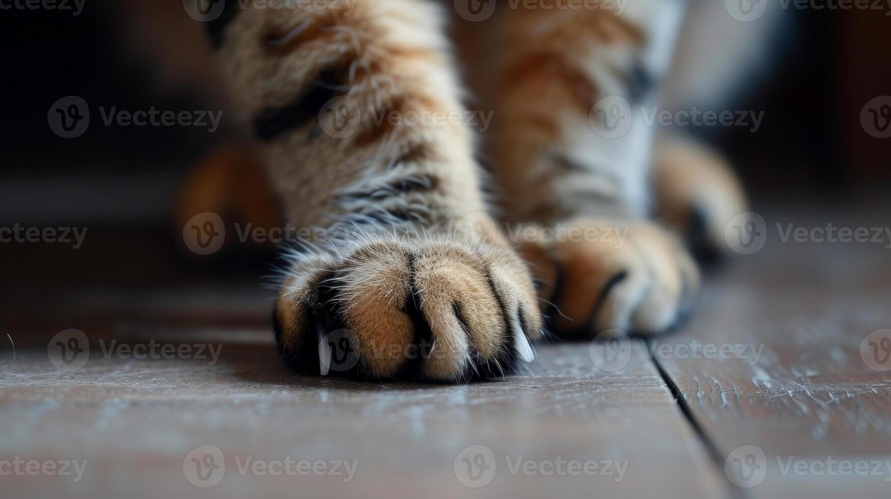 AI generated Close-up of a cat's paws and sharp claws on the floor, ready for action, Ai Generated. photo