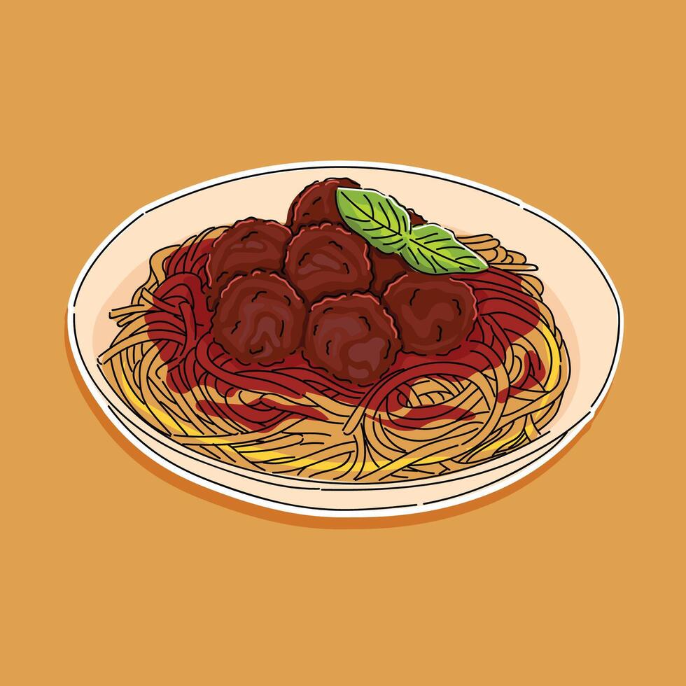 spaghetti meatball illustration vector design isolated in orange color