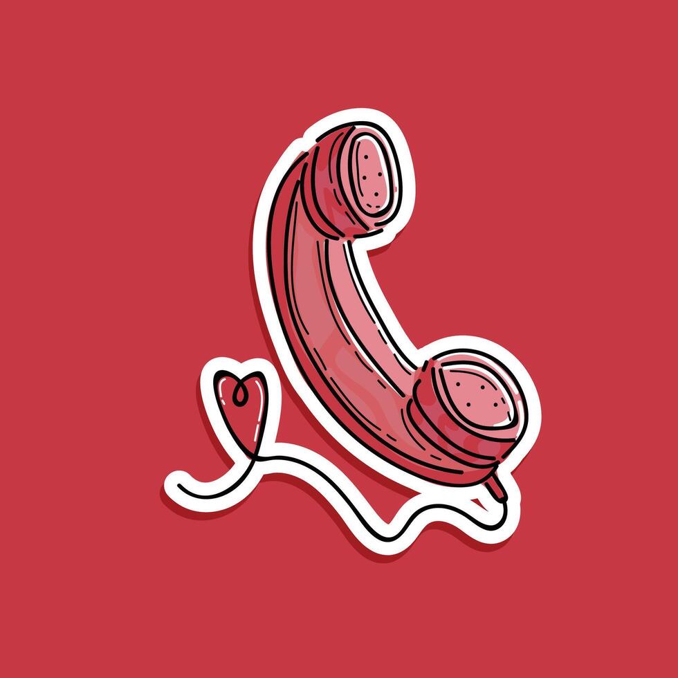 rojo antiguo teléfono con amor firmar en el cable ilustración vector diseño pegatina aislado en rojo antecedentes