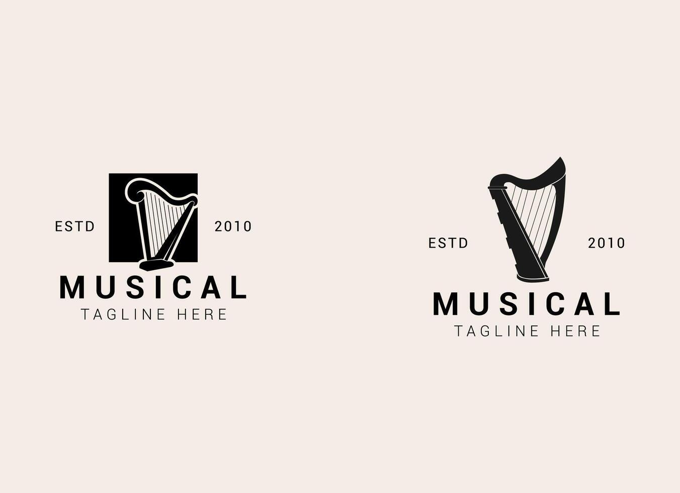 Creative and simple musical instrument logo. Harp logo design vector illustration