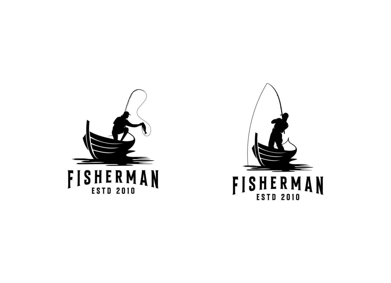 Fisherman in boat logo design. Vintage fishing logo design vector