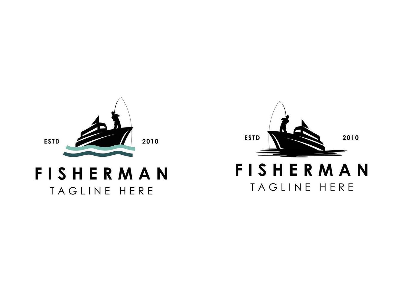 Fisherman in boat logo design. Vintage fishing logo design vector