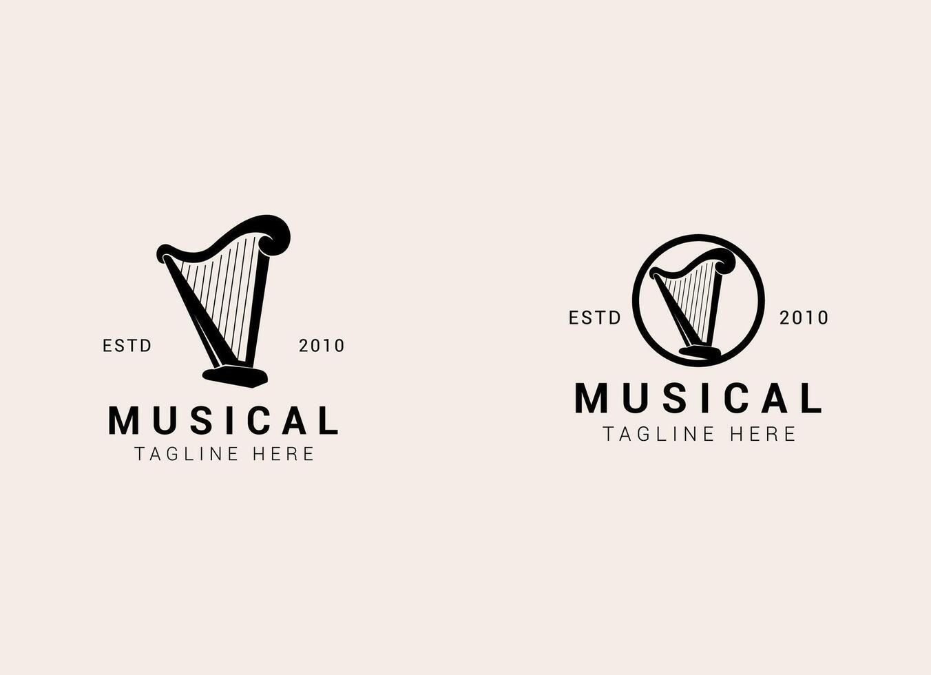 Creative and simple musical instrument logo. Harp logo design vector illustration