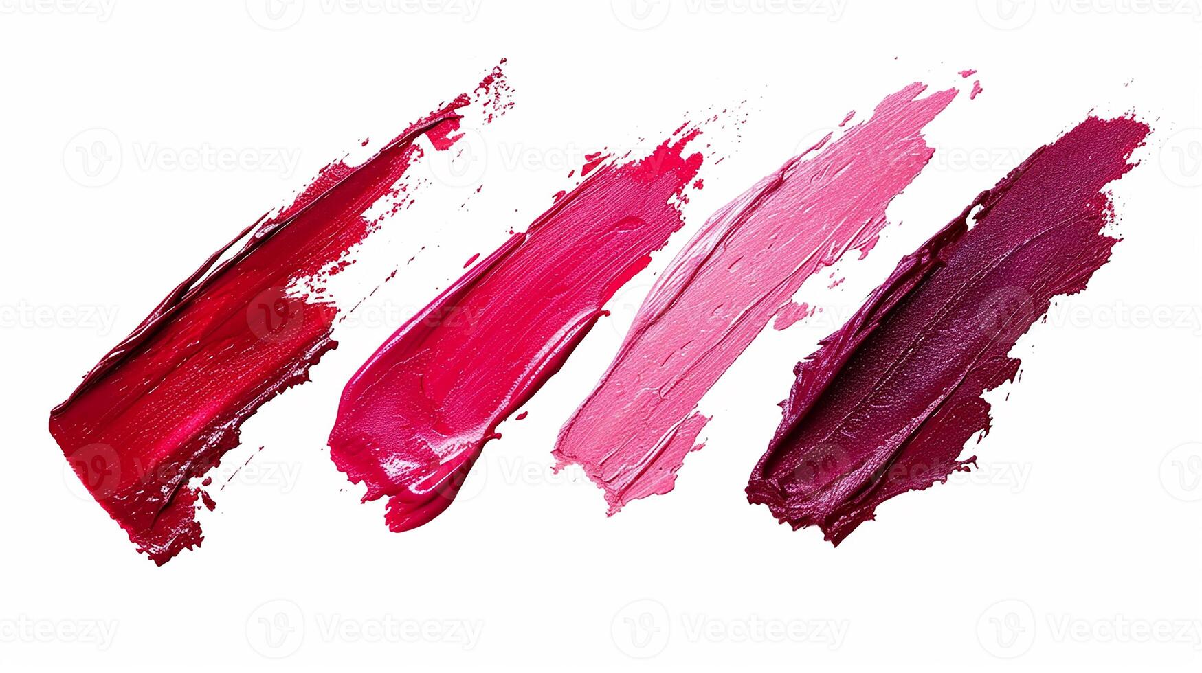 AI generated set of matte lipstick swatches, red and pink shades. cosmetic product photo