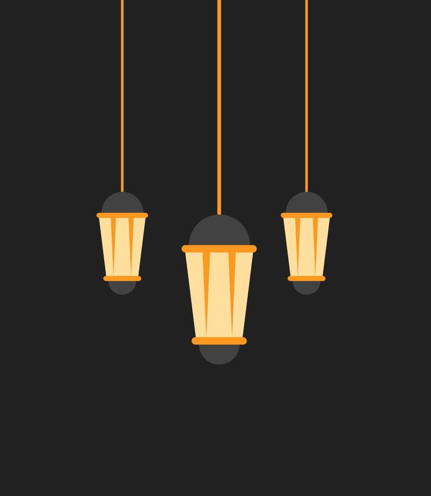 Lanterns illustration flat icon on dark background. Vector illustration.