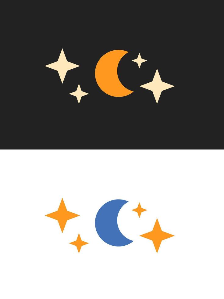 Moon and stars icon set. Vector illustration of moon and stars. Dark and light version.