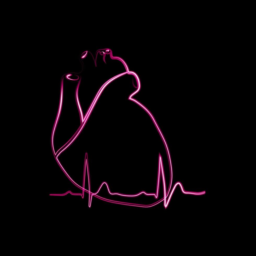Vector illustration of human heart with neon effect.